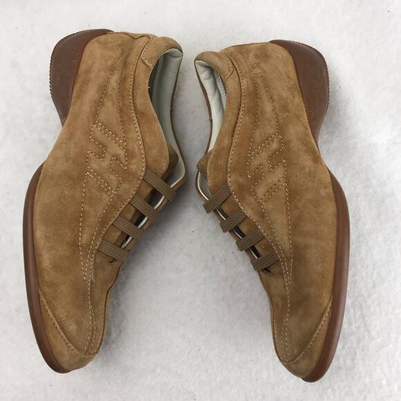 Hogan Women's Logo Suede Slip-On Shoes Sneakers Tan Camel Size 35.5 (US 5) Italy - Picture 4 of 12